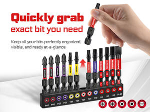 Nuovo Set di Punte per Cacciavite a Impatto Industriale S2 Codificate a Colori, Miste PH SQ Torx SQ SL # Supporto in Plastica Personalizzabile con 8 Perni in Acciaio - Product Image 3