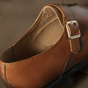 Factory wholesale genuine cowhide men's shoes for summer, round <b>toe</b>, double button monk shoes, business leather shoes - Product Image 4
