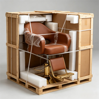 Fauteuil de Barbier Portable de Luxe en Cuir Marron Inclinable avec Base Pivotante à 360 Degrés en Acier Inoxydable et Pompe Hydraulique pour Salon de Beauté