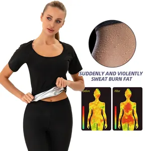 Sauna Sweat Suit Weight Loss Shapewear Top Waist Trainer Workout Sweatsuit Exercise Short Sleeve Shirt Women