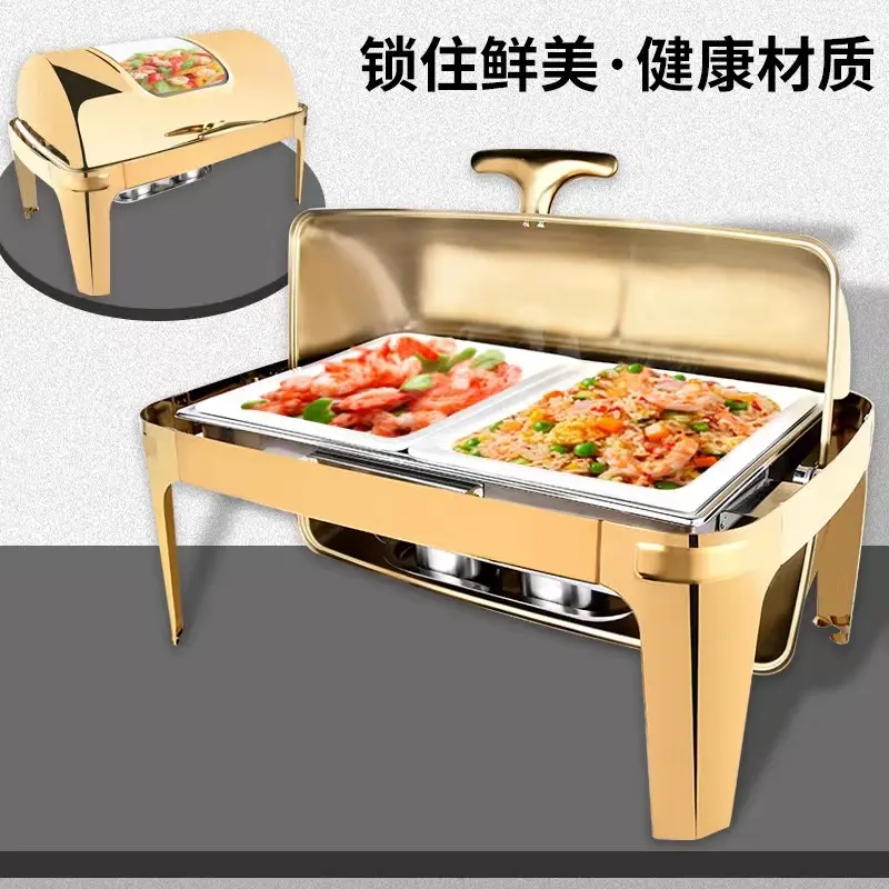 Square chafing dish with Glass Lid Stainless Steel Wedding Party Catering Buffet Warmer Hotel Service chafing dish Gold