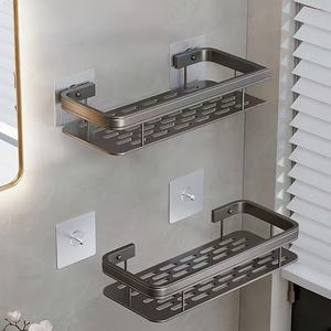 Cesta de Almacenamiento de Aluminio para Montar en la Pared, Sin Necesidad de Taladrar, Diseño Moderno, <span class=keywords><strong>Material</strong></span> Metálico Resistente, Apta para Baño y Cocina - Product Image 3