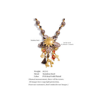 JINYOU 1892 kalung liontin matahari berlapis emas baja tahan karat bintang pola ular kalung panjang rantai manik-manik logam buatan tangan - Product Image 6
