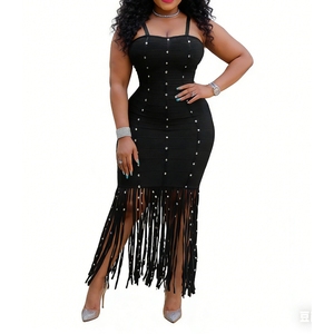 เดรสผ้าพันแผลแบบมีชายระบายสำหรับผู้หญิง สายเดี่ยวรัดรูปประดับคริสตัล แฟชั่น - Product Image 1