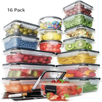 Boîte de conservation alimentaire en plastique transparent sans BPA, 16 pièces par ensemble, pour micro-ondes et réfrigérateur, hermétique, pour la maison