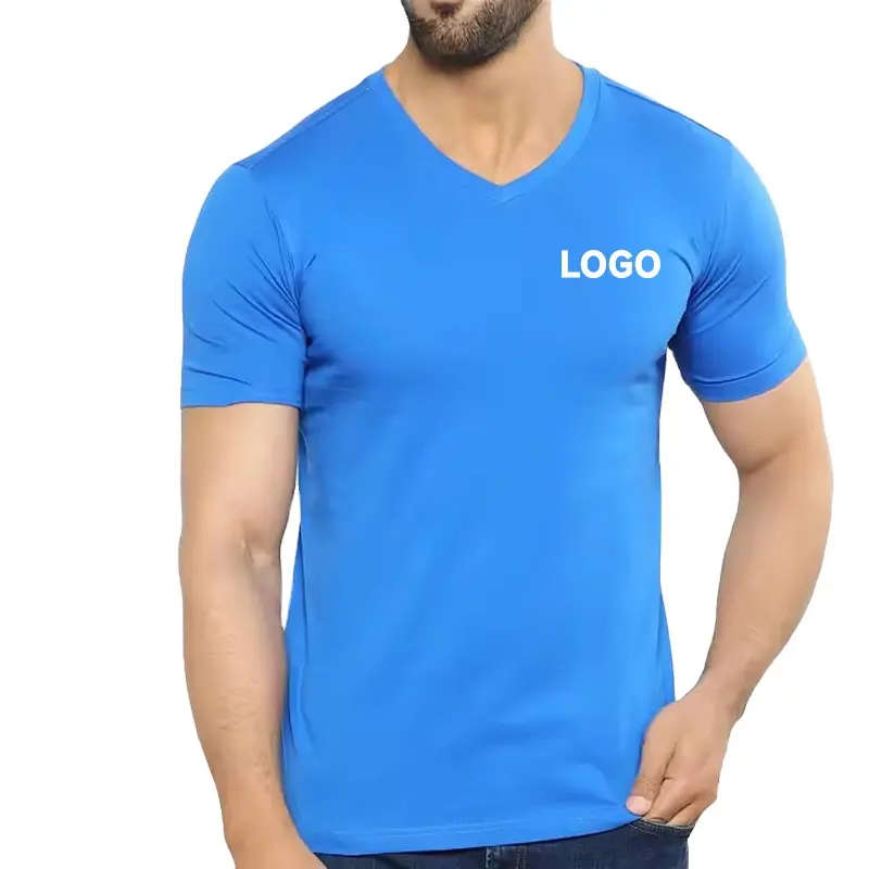 High Quality Plain Custom Men's Tshirt Clothing Bamboo Blank V Neck T Shirt For Men