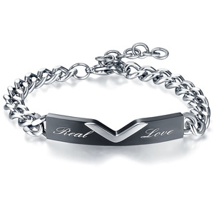 Titanium Steel <b>Couple</b> <b>Bracelet</b> 5mm Geometric Design Real Love Engraved Unisex Gift Jewelry - Product Image 5