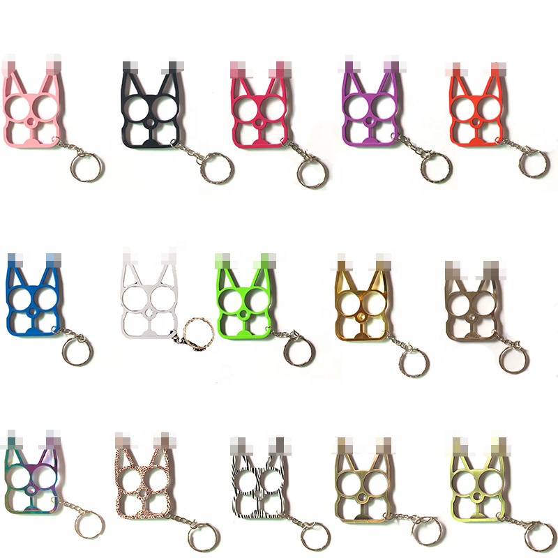 Porte-clés multicolore Kitty Porte-clés oreille de chat en alliage Outil multifonction Ouvre-bouteille d'extérieur pour dames Porte-clés