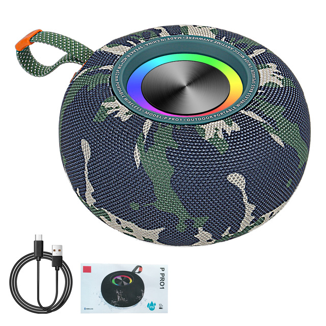 P PRO1 Mini Round BT5.3 Speaker Outdoor Portable Wireless Stereo Subwoofer IPX6 Waterproof TF Card Audio Speaker