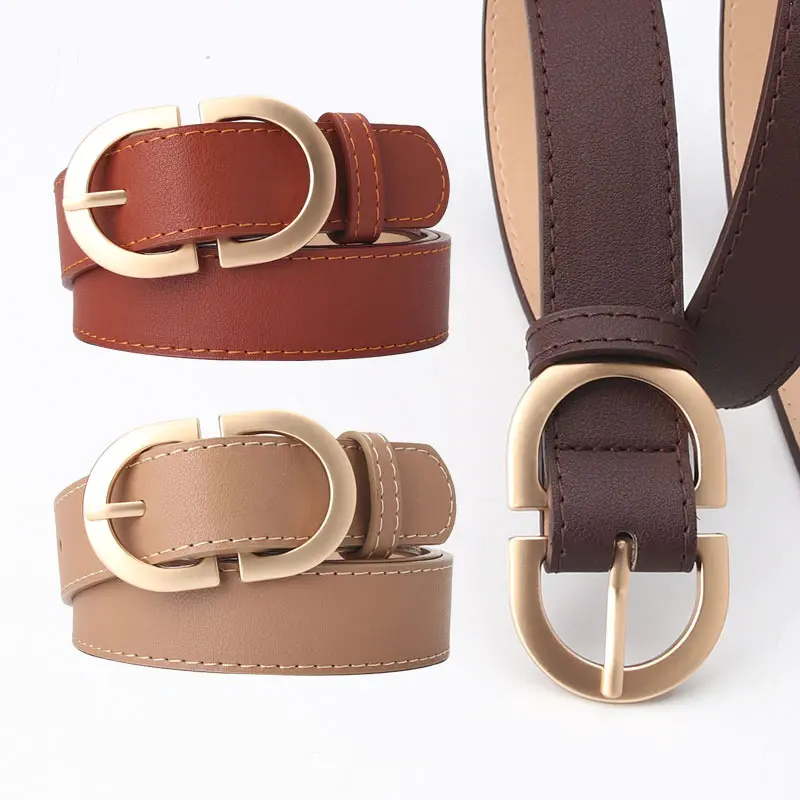 chic lady jeans waist belt high quality pu d shape alloy buckle casual woman belt