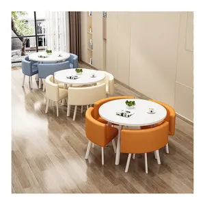 ריהוט ביתי מודרני מסעדה שולחן אוכל עגול 4 כסאות שולחן ברזל יצוק עיצוב בית קפה חנות ריהוט שולחנות אוכל עגולים
