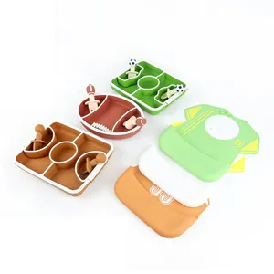 Usine en stock Portable non toxique incassable enfants Silicone bol ventouse plaque bébé alimentation vaisselle ensemble