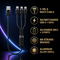 Kabel Multi 3 in 2 a ke 3C PD 60W 3A/20V Kompatibel untuk Laptop Monitor VR Apple Watch Nirkabel