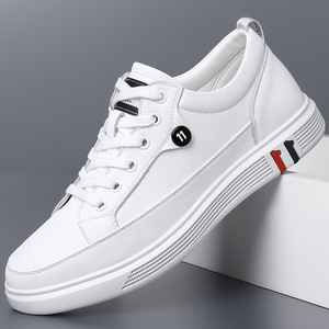 รองเท้าผ้าใบสีขาวผู้ชายลำลองระบายอากาศได้ดี รองเท้าหนังผูกเชือกด้านหน้า สีพื้น รองเท้าออกกำลังกายเพื่อการพักผ่อน เวินโจว เจ้อเจียง - Product Image 1