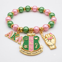 Bracelet en métal émaillé personnalisé, taille sur mesure, cadeau pour étudiante, sesterce, haute qualité, tendance, commande en petite quantité, vente en gros, bracelet à lettres grecques