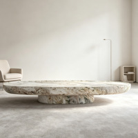 Table basse en marbre de breccia naturel, dalle ovale épaisse, sur piétement unique, pour salon, maison de rêve