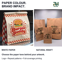Sacs en papier SOS personnalisés imprimés, brun kraft, sans poignées, fond carré, pour restaurants, hamburgers, vente à emporter, OEM ODM, vente en gros