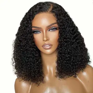 14 Inch Kinky Curly Short Bob Wig Human Hair Pre Plucked Brazilian U Part Lace Frontal Wigs With Baby Hair