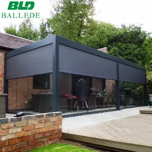 Good quality aluminium canopy gazebo louvred motorised pergola outdoor with 2 motorised blinds to New Zealand