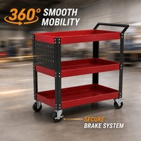 Carrito de Herramientas Profesional de 3 Niveles con Tableros Laterales de Altura Completa y Ruedas