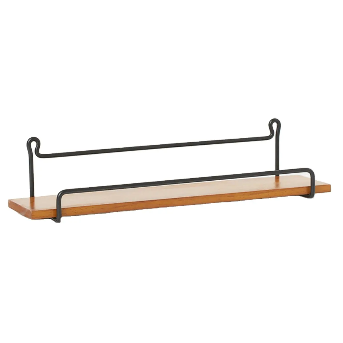 Hot sale single black hanging metal bracket wood mount wall shelf