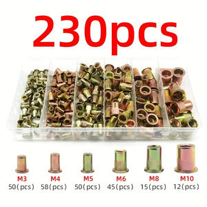 Baiguluo Rivet Nut Set M3 M4 M5 M6 M8 M10 Zinc Plated Flat Head Internal Hex Metric 230pcs - Product Image 5
