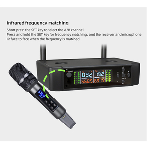 Micrófono Dinámico de Conferencia Inalámbrico de Plástico, 2*100 Canales, Recargable, <span class=keywords><strong>Tecnología</strong></span> UHF PLL, Alcance de 50-60m, Luces LED - Precio Económico - Product Image 5