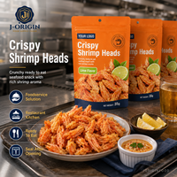 Têtes de crevettes croustillantes prêtes à consommer, collation de fruits de mer 35g, saveur citron vert, wasabi et jaune d'œuf, durée de conservation 8 mois, emballage de détail, vente en gros, OEM, approvisionnement en vrac