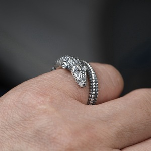 Real Sterling Silver 925 <strong>Crocodile</strong> <strong>Ring</strong> for Men and Women Vintage <strong>Fashion</strong> Opening Adjustable Size Jewelry - Product Image 5
