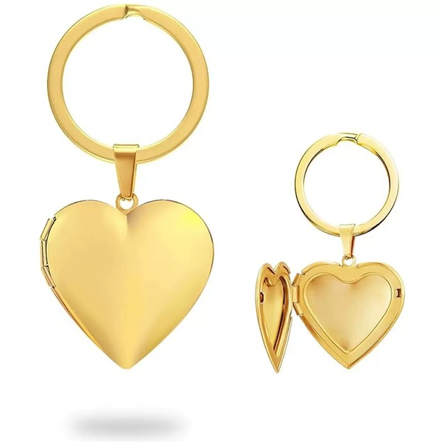Personalized Customization 18k Gold Plated Photo Locket Keychain Fashionable Jewelry Stainless Steel Heart Charm Locket Keychain