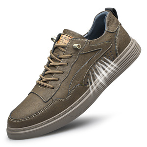 Zapatillas bajas informales de hombre para otoño-verano, con puntera, de dos capas de cuero vacuno, transpirables, de color liso, perforadas, blancas. - Product Image 4