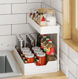 Étagère <span class=keywords><strong>à</strong></span> <span class=keywords><strong>épices</strong></span> <span class=keywords><strong>à</strong></span> 2 niveaux, étagère coulissante extractible sous l'évier, organisateur pour le rangement des armoires de cuisine, <span class=keywords><strong>tiroir</strong></span> - Product Image 5