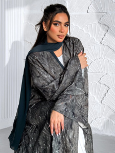 2026 ODM New Product Shimmer Jacquard Open Style Wide Sleeve Modest Maxi Muslim Abaya - Product Image 2