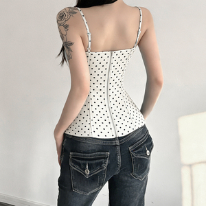 Y2K Sweet Edgy Polka Dot Tank Top - Lace Panel Color Block <b>Spaghetti</b> <b>Strap</b> Camisole - Product Image 5