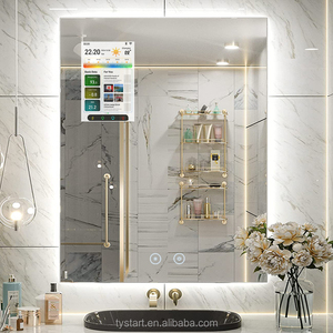 Miroir de maquillage intelligent rectangulaire moderne à LED avec écran tactile TV, miroir de salle de bain rétroéclairé mural - Product Image 1