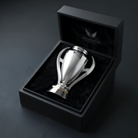 Trophée métallique écologique personnalisé avec placage argent poli miroir, gravure et impression UV pour événements d'entreprise et récompenses de courses et de marche