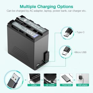 Batterie Firstpower Np-f970, lot de 2, avec sortie USB et écran LCD, compatible avec les moniteurs d'éclairage vidéo Handycam - Product Image 4
