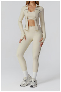 Conjunto <span class=keywords><strong>Deportivo</strong></span> de 4 Piezas para Mujer con Logo Personalizado Ropa Activa para Yoga <span class=keywords><strong>Crop</strong></span> <span class=keywords><strong>Top</strong></span> de <span class=keywords><strong>Manga</strong></span> <span class=keywords><strong>Larga</strong></span> Leggings Tallas Grandes para Gimnasio y Fitness - Product Image 3