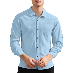 Camicie da Uomo 100% Cotone, <span class=keywords><strong>Camicia</strong></span> Autunnale Spessa Stile Cowboy di Alta Qualità, <span class=keywords><strong>Camicia</strong></span> Casual in <span class=keywords><strong>Jeans</strong></span> Tinta Unita con Bottoni - Product Image 4