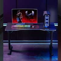Bureau de jeu de 160cm avec tapis de souris gratuit Bureau d'ordinateur de course en forme de T Station de travail de jeu E-Sport avec surface en fibre de carbone Noir