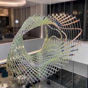 Lustre moderne en cristal chromé nordique pour hall d'hôtel, grand <span class=keywords><strong>ruban</strong></span> de construction Duplex, lustre personnalisé pour salon, hall - Product Image 5