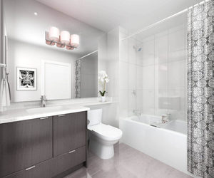 Mueble de Baño Moderno CANA en Gris Brillante con Doble Lavabo, Gabinete Alto con Torre de Almacenamiento Central, Personalizado para Uso en Hoteles y Villas - Product Image 3