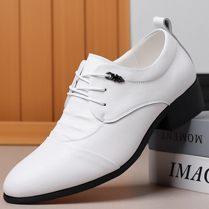 Men's Leather Oxfords Pointed Toe Lace Up <b>Height</b> <b>Increasing</b> Office Career Spring Dress <b>Shoes</b> Solid Black Rubber Sole - Product Image 2