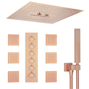 Set Doccia a Pioggia Moderno in Ottone e Acciaio Inox 304, Colonna Doccia a Parete con Miscelatore, Finitura Spazzolata, Ceramica - Product Image 1