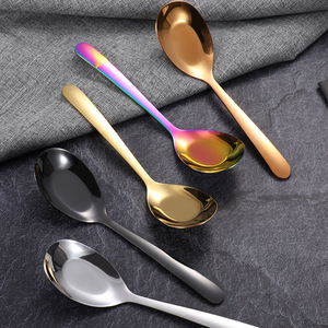 Cuillère à fond plat en acier inoxydable doré, cuillères à soupe épaissies pour l'alimentation des enfants et les cantines étudiantes, ustensile à emporter - Product Image 4