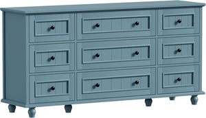 Blue 9 Drawer Dresser, <strong>Large</strong> <strong>Chest</strong> Cabinet <strong>for</strong> Closet <strong>Storage</strong>.Farmhouse Style Wooden <strong>Storage</strong> Unit with Vintage Roman Column Legs - Product Image 2