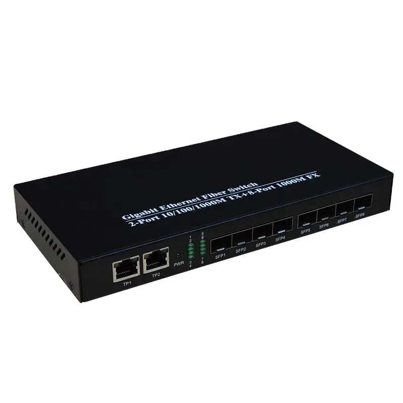 Commutateur à fibre optique 8 ports SFP Gigabit 2x1000Mbps convertisseur de média Ethernet RJ-45 commutateur à fibre optique à 8 ports SFP