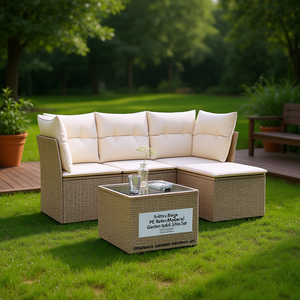 Pe <b>Rattan</b> Modular Garden <b>Sofa</b> Set Beige 5 Piece Outdoor Furniture Modern Design - Product Image 2