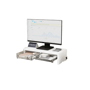 Support d'écran et support pour ordinateur portable avec tiroir, organiseur de bureau en <span class=keywords><strong>plastique</strong></span> surélevé, accessoires de bureau pour rangement de bureau et protection du cou - Product Image 6