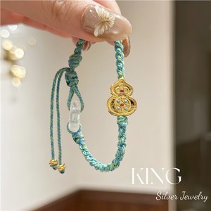 Qinglan Treasure Gourd 925 Sterling Silver Gold Plated Bracelet <b>Braided</b> <b>Cord</b> Unisex Everyday Wear - Product Image 3